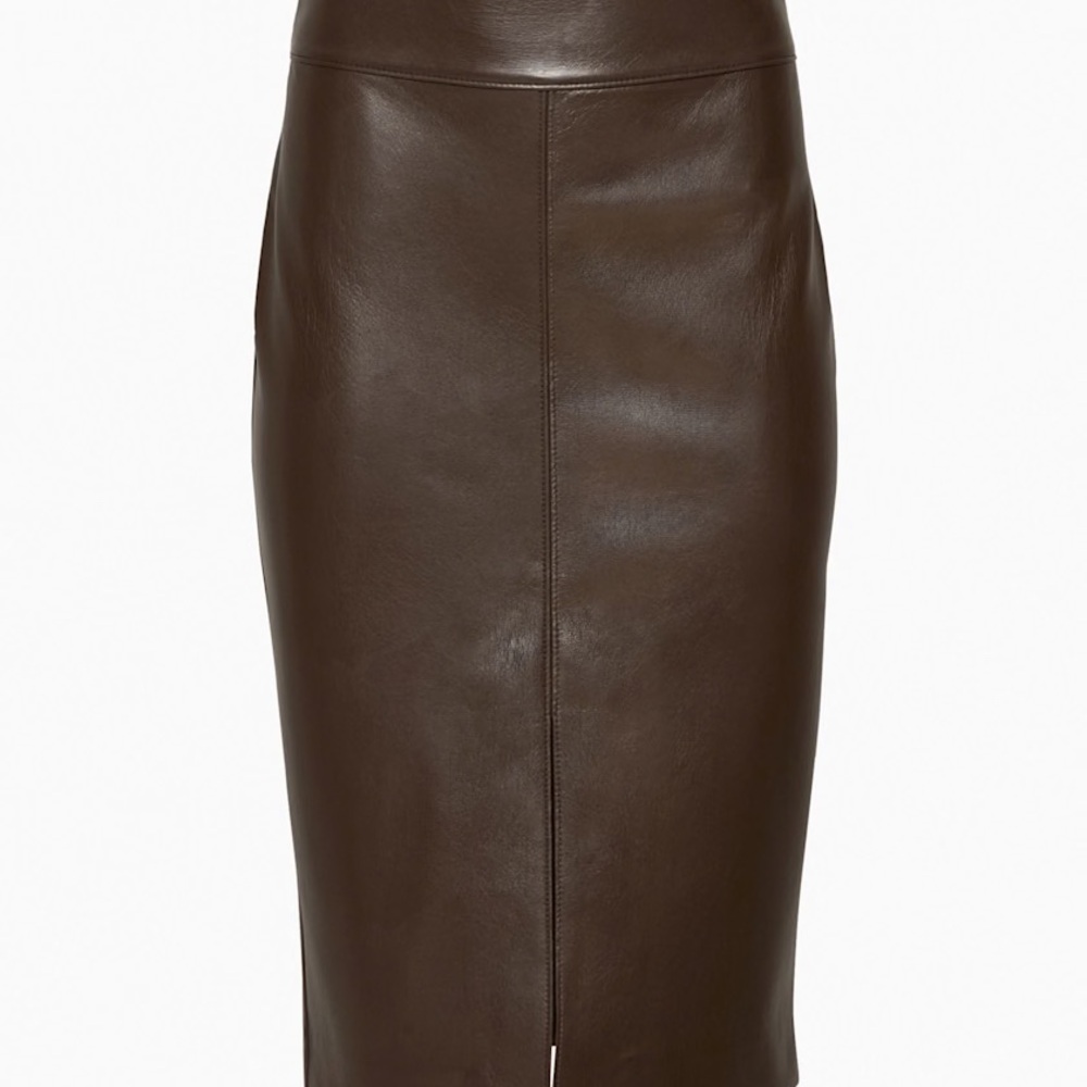 Babaton Rich Mocha Brown Vegan Leather Pencil Skirt